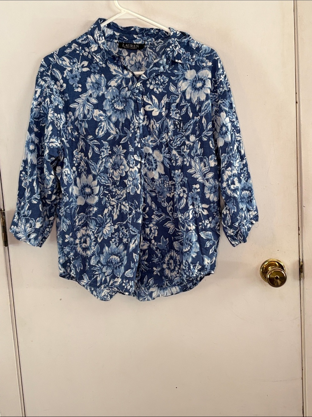 Ralph Lauren Black Label blue floral print short sleeve button down shirt Sz L